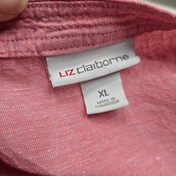 Liz Claiborne Red Linen V Neck Top Lagenlook - Picture 7 of 8